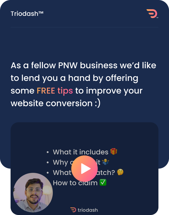 Triodash email campaign design with video thumbnail and free tips offer