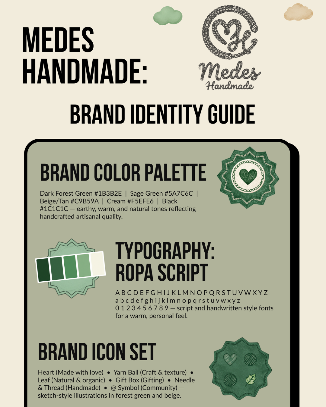 MedesHandmade brand identity guide: palette, typography and icon set