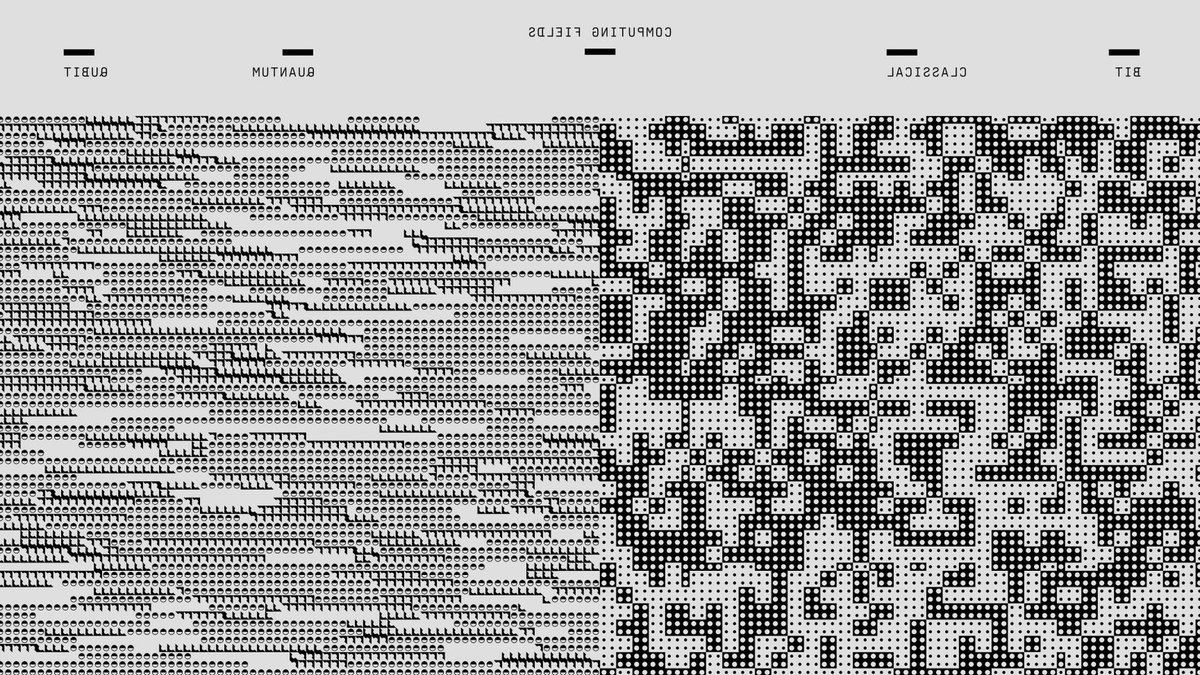 Abstract design showcasing computing fields with geometric and binary patterns in black and white.