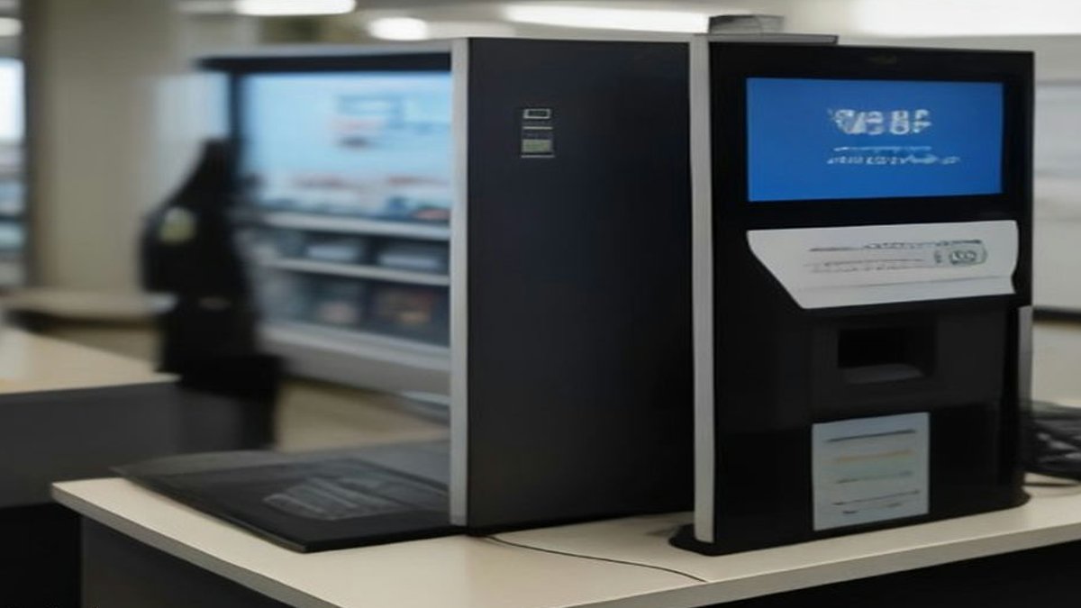 AI verification kiosk at bank branch.