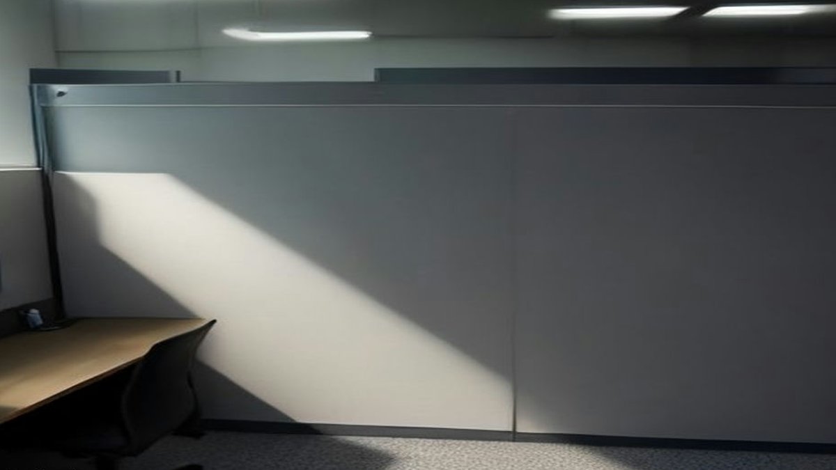 Empty corporate office cubicles.