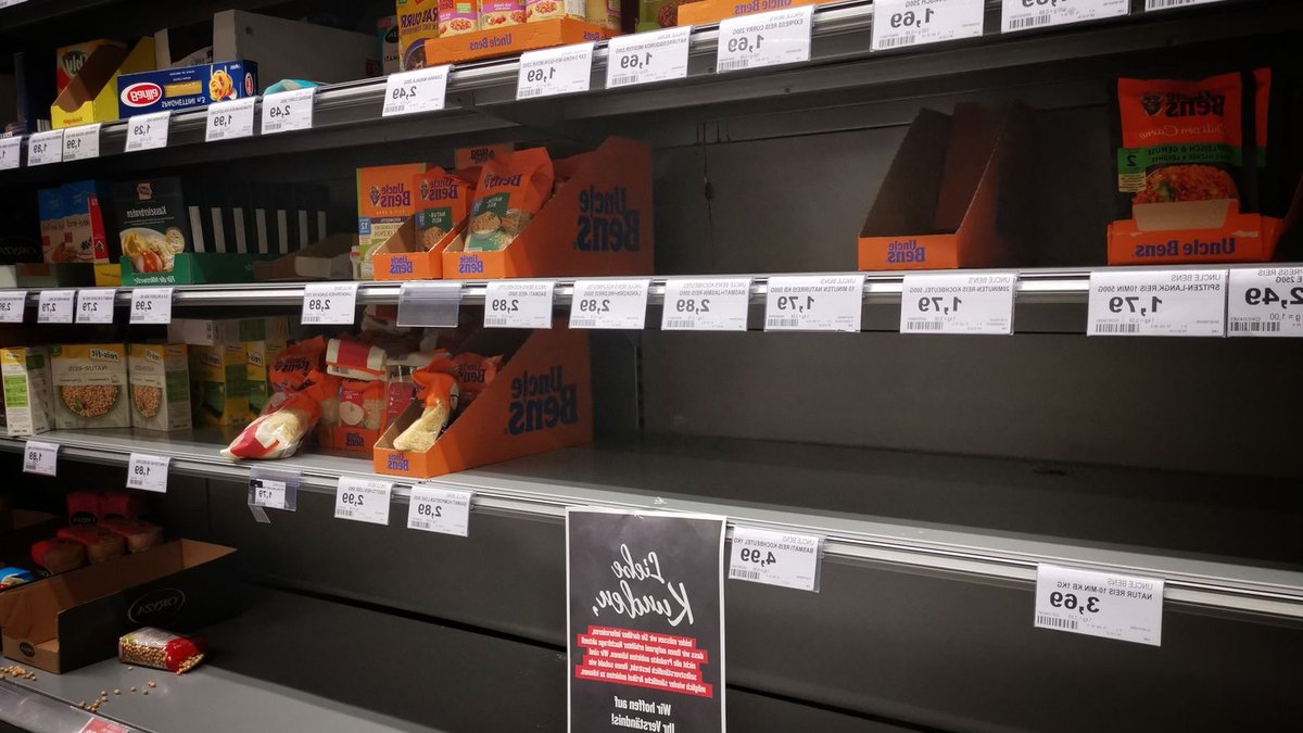 Northern Pasta lands Sainsbury’s deal with new factory push Half empty shelves with assorted products in jars and containers in supermarket during quarantine.