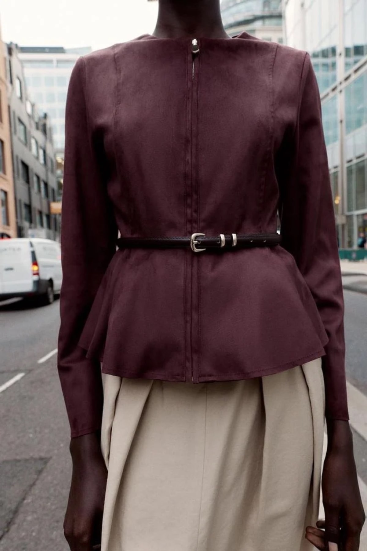 Jaqueta Peplum Suede Vinho