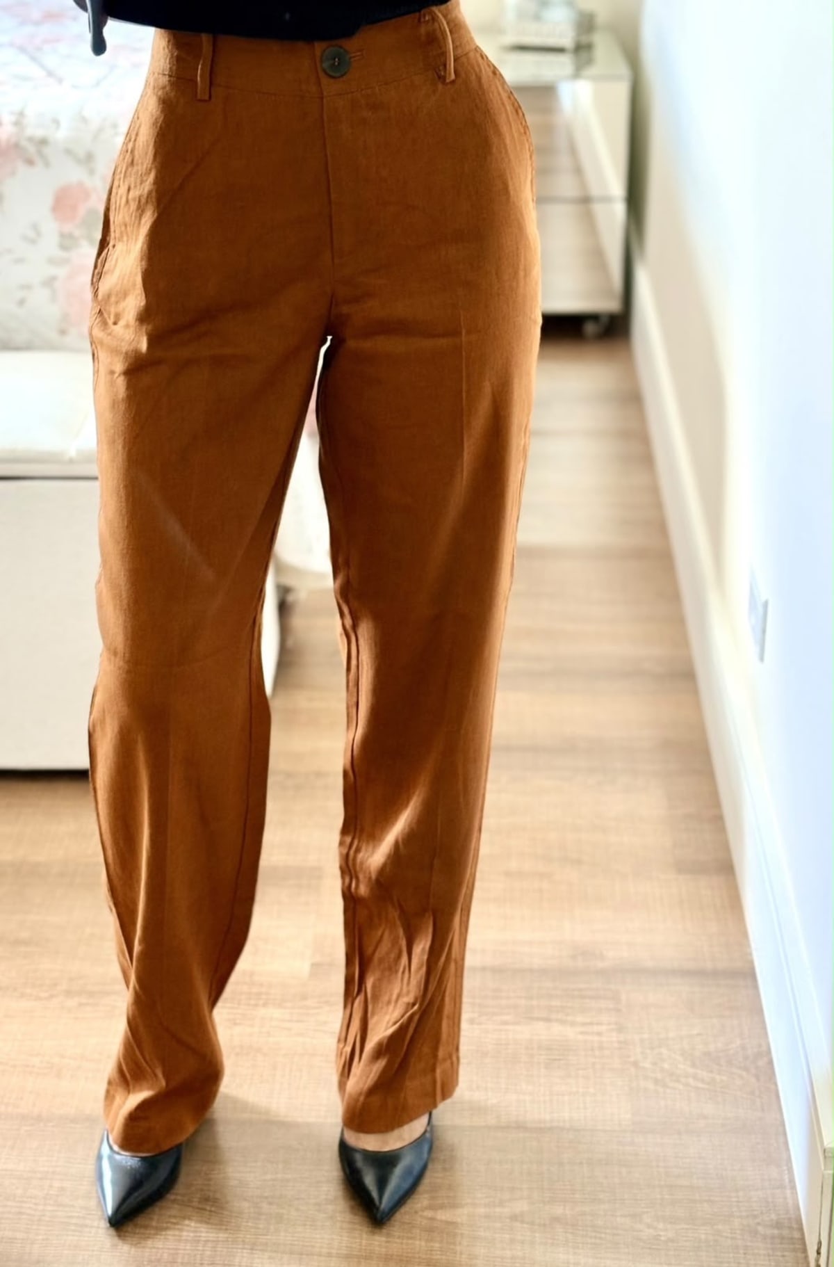 Calça Reta em Linho e Viscose