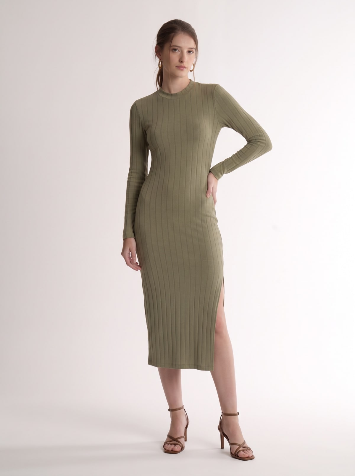 Vestido Midi Canelado Verde