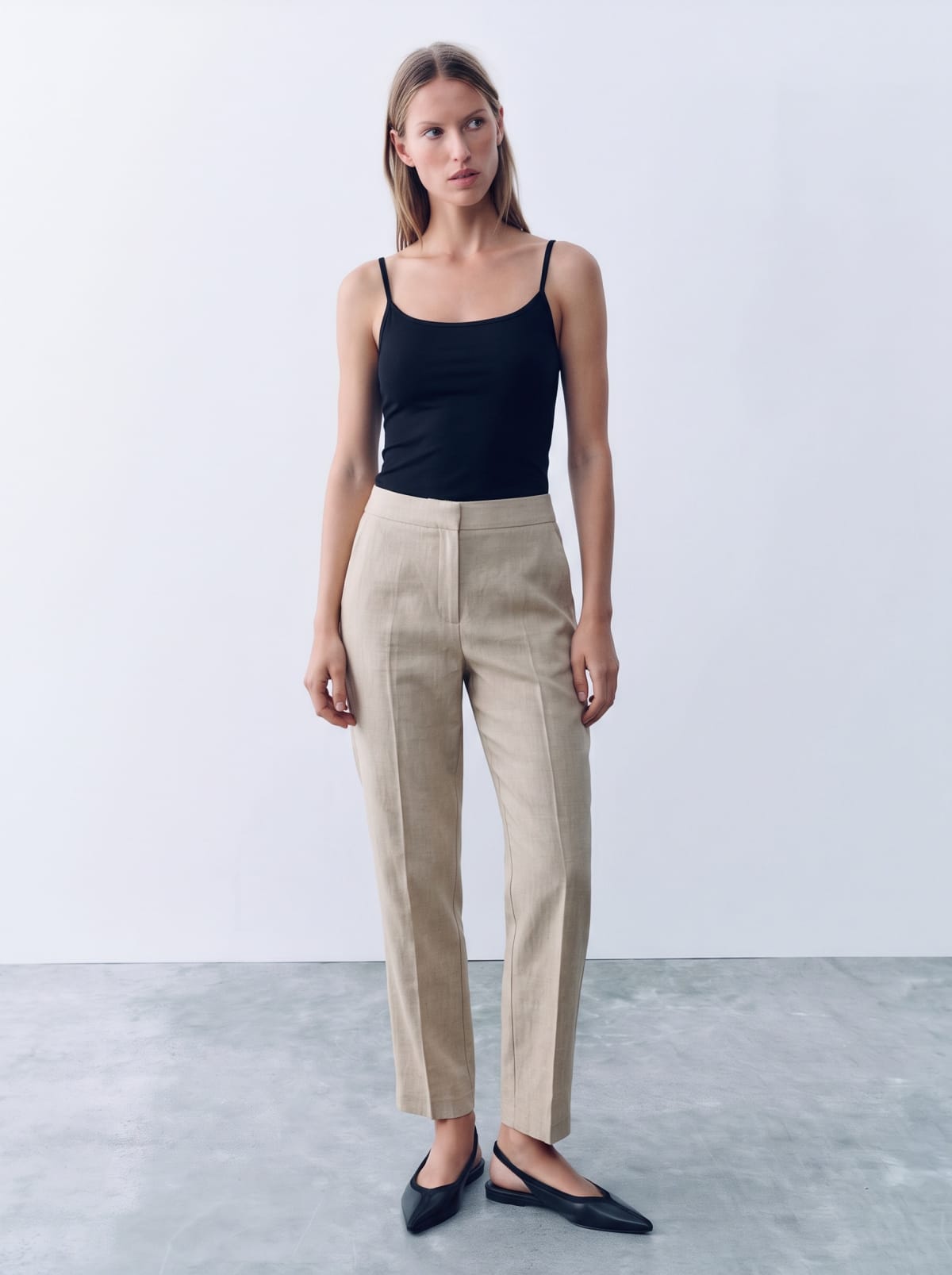 Calça de Alfaiataria Cintura Baixa Areia