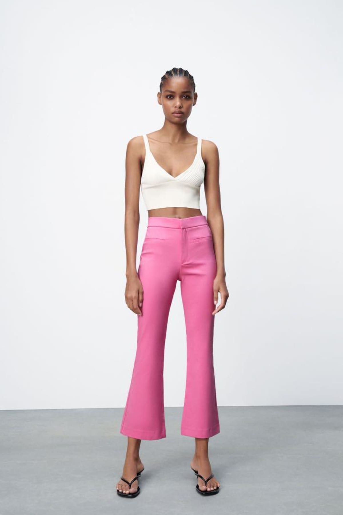 Calça Cropped Flare Rosa
