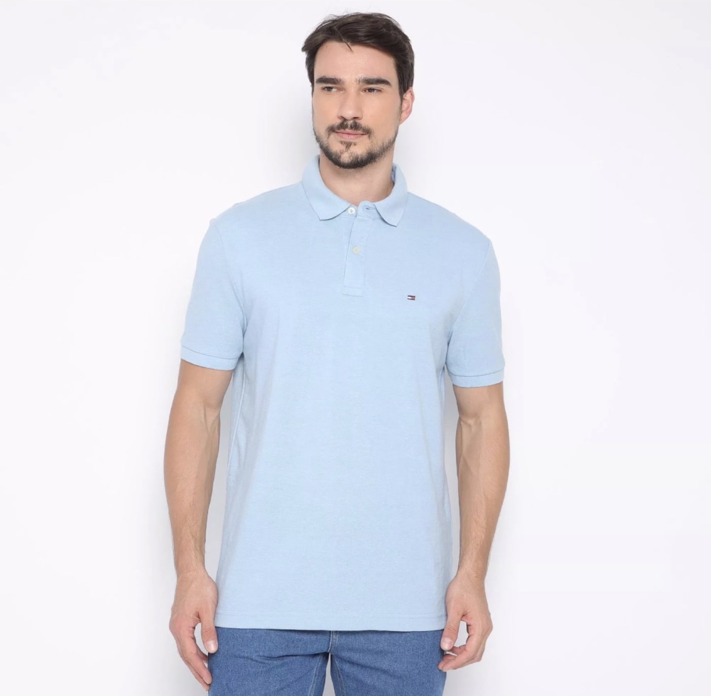 Polo Custom Fit Piquet Azul Névoa · Tommy Hilfiger · B.
