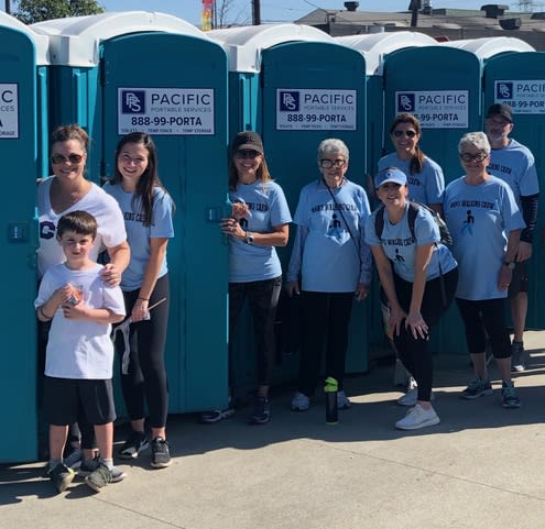Portable restrooms and wash stations set up at an outdoor special event in Southern California