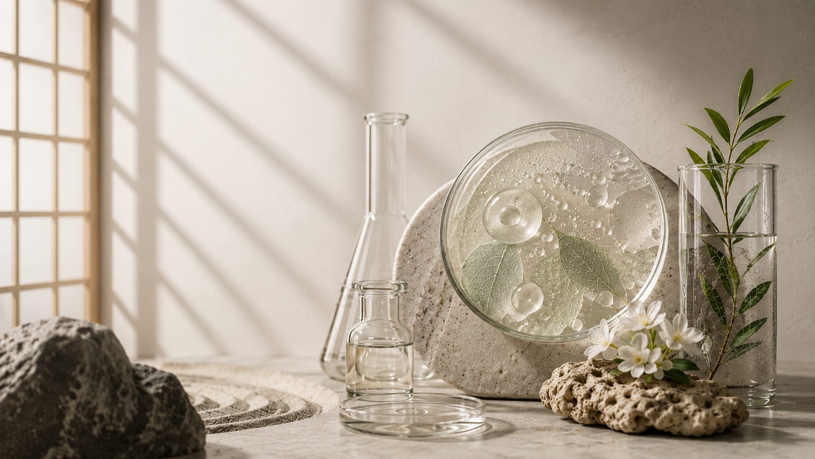 Japanese biome technology — natural botanical detail, Oud Aura brand philosophy