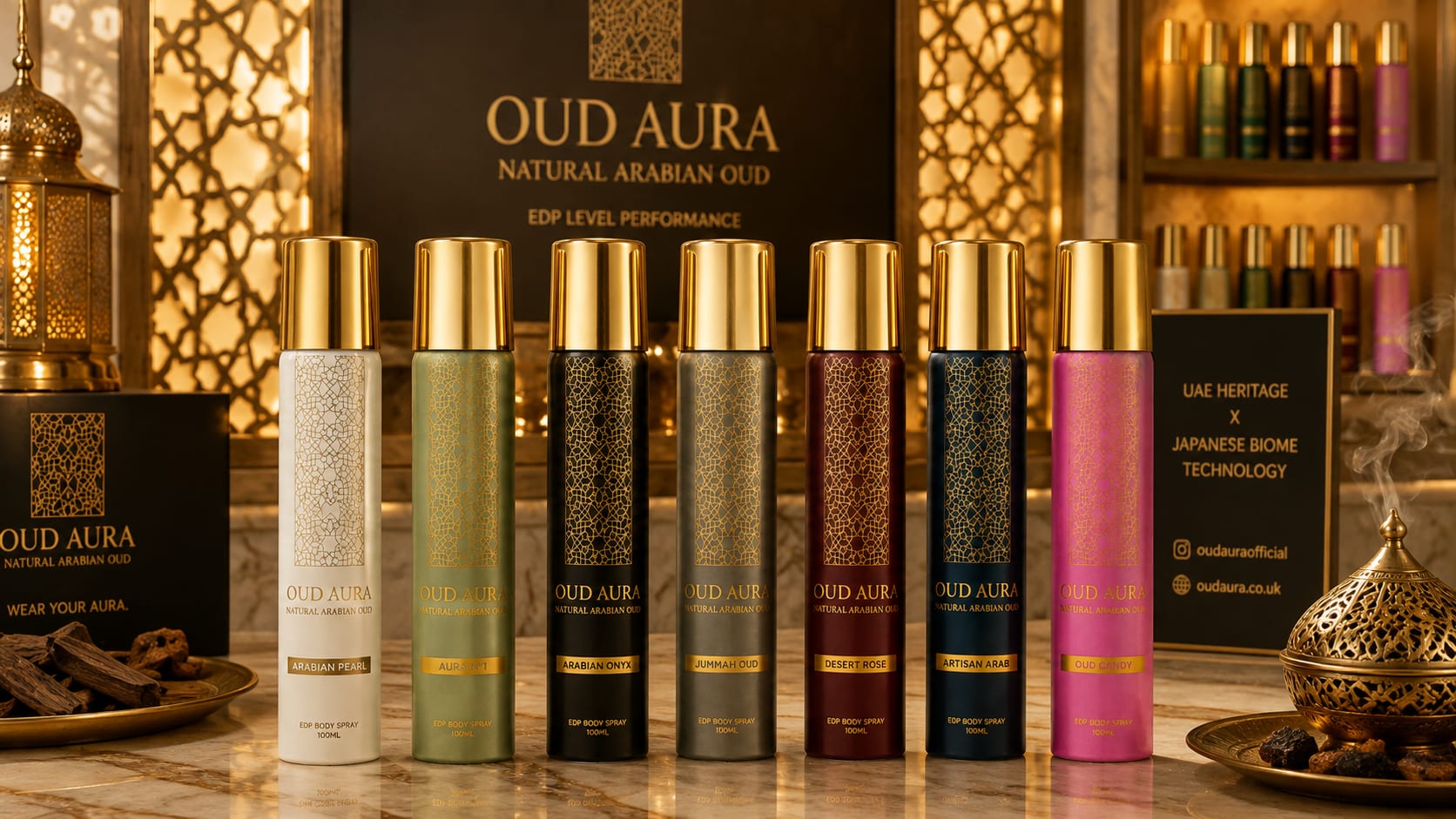 Oud Aura retail presentation and shelf display
