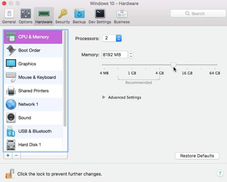 solidworks per mac - impostazioni parallels