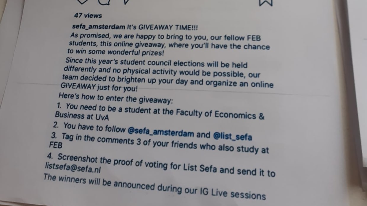 Wanneer wordt campagne voor de studentenraad omkoping?