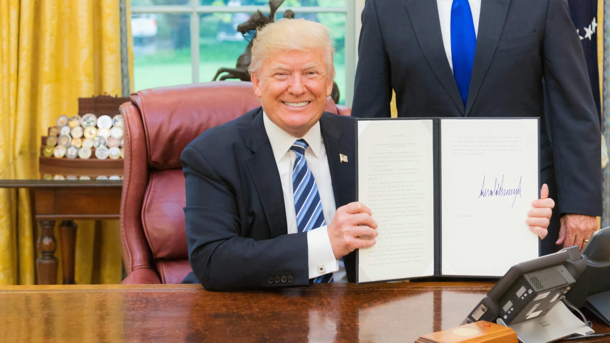 De Amerikaanse president Donald Trump in 2021.