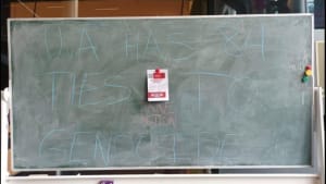 Text on blackboard at Science Park