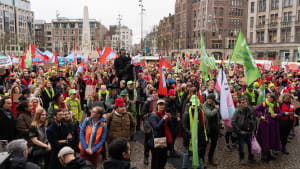 De stakers op de Dam.