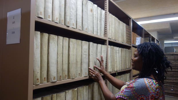 In the workplace: Kashmindra works in the library book depot