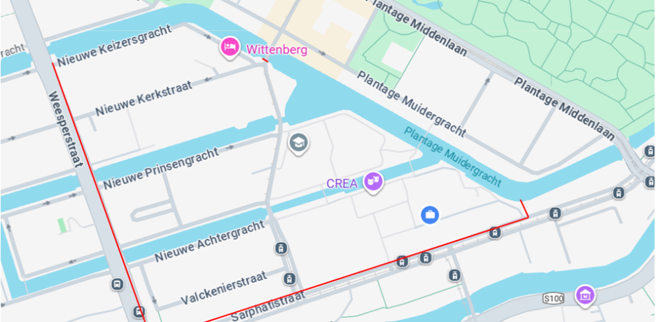 Rookvrij gebied tussen de rode lijnen en de Plantage Muidergracht
