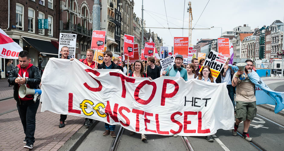 Een demonstratie tegen het leenstelsel in 2014