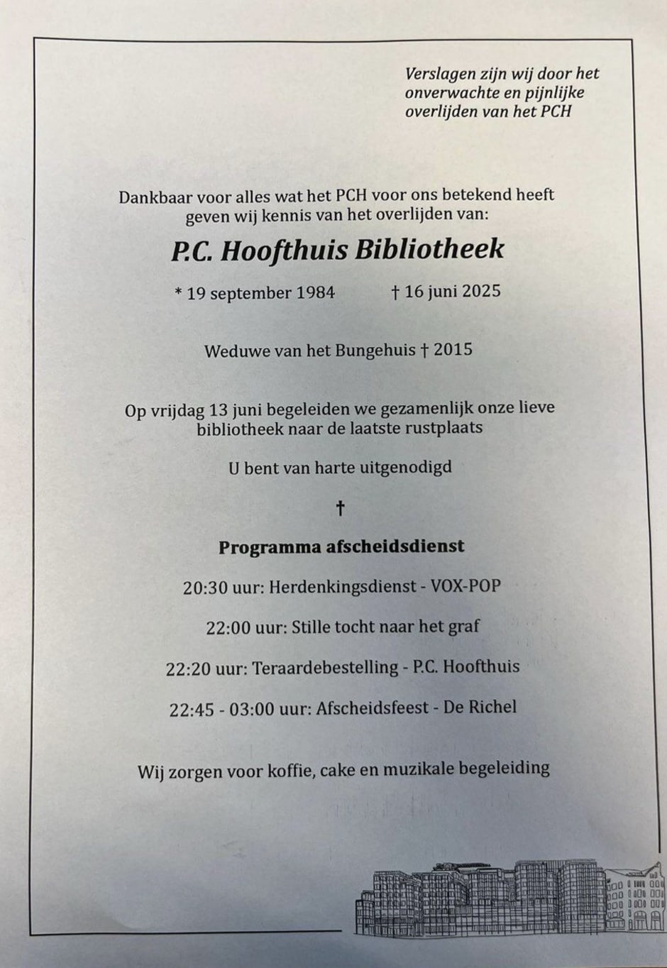 Er wordt gerouwd om het verdwijnen van de bibliotheek in het PCH.