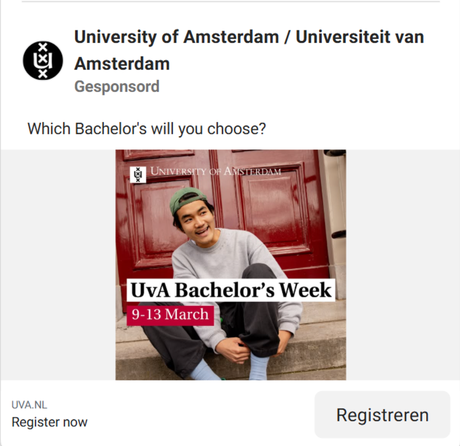 One of the UvA ads, visible in France