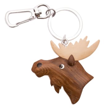 Nøkkelring med elghode i tre
