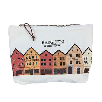 Veske m/glidelås stor Bryggen panorama hvit