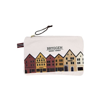 Veske m/glidelås liten Bryggen panorama hvit