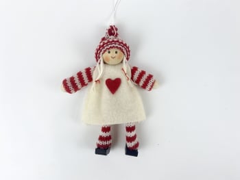 Hengepynt nissejente striper m/rød hjerte 15 cm