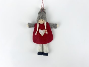 Hengepynt  nissejente rød m/hvit hjerte 13 cm