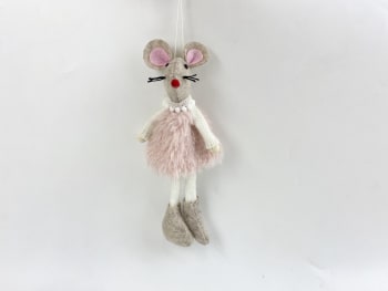 Hengepynt mus m/puderrosa kjole dinglebein 22 cm