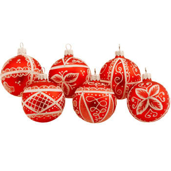 Kule brodert rød/hvit 6cm