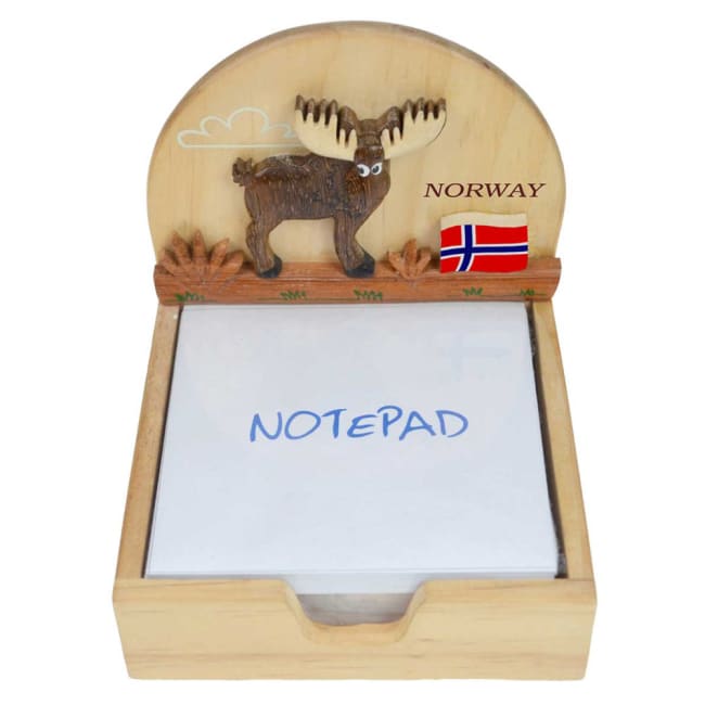 Memo holder i tre med elg og flagg