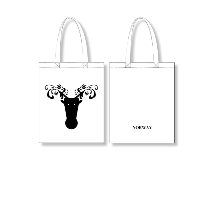 Handlenett hvit m/ svart floral Elg