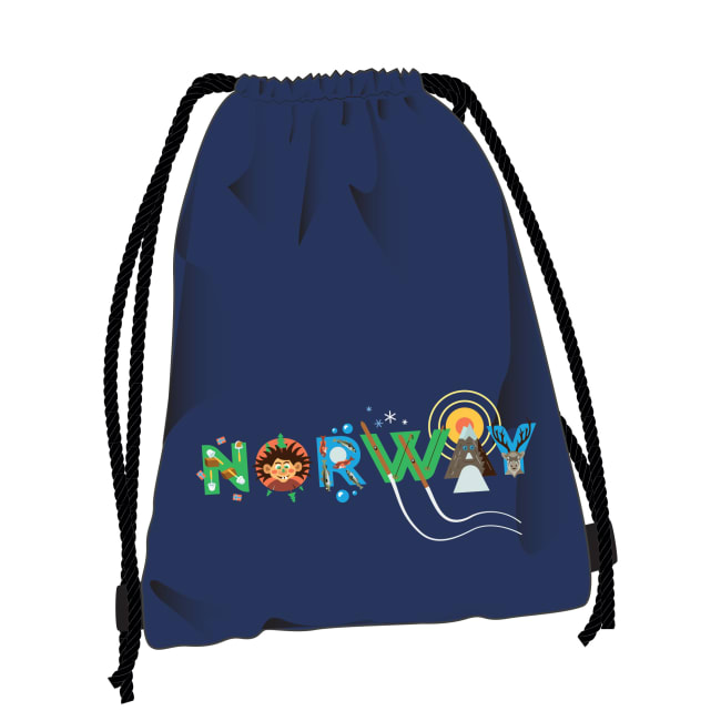 Gymbag tøypose blå leken skrift Norway