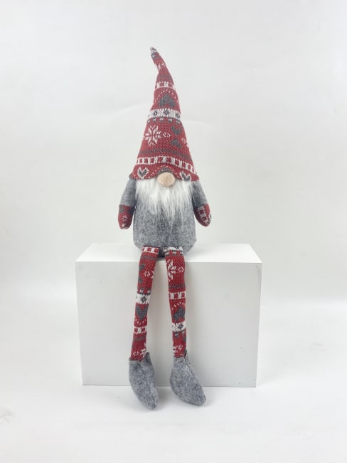 Nisse grå m/mønstret lue dinglebein 40 cm