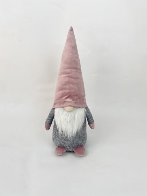 Nisse stor grå m/pudderosa lue 38 cm