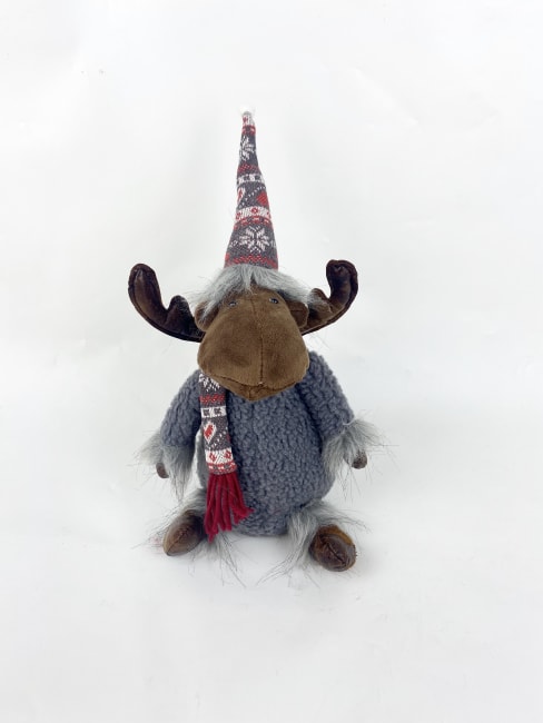 Elg grå sittende m/mønstrete lue 31,5 cm