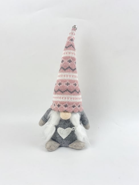 Nissekona grå m/rosa monstret lue 28 cm