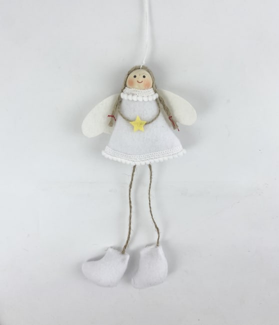 Hengepynt engel hvit med stjerne 21 cm