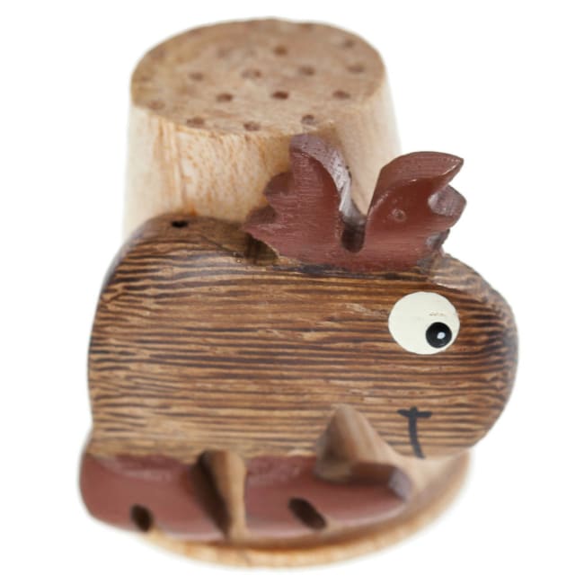 Fingerbøl i tre med morsom elg