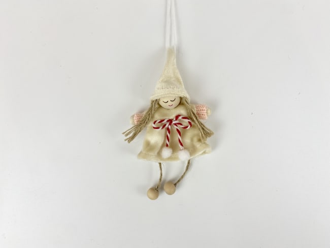 Hengepynt engel m/hvit kjole dinglebein 13 +cm