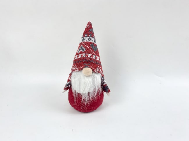 Nisse rund rød m/mønstret strikkelue 16 cm