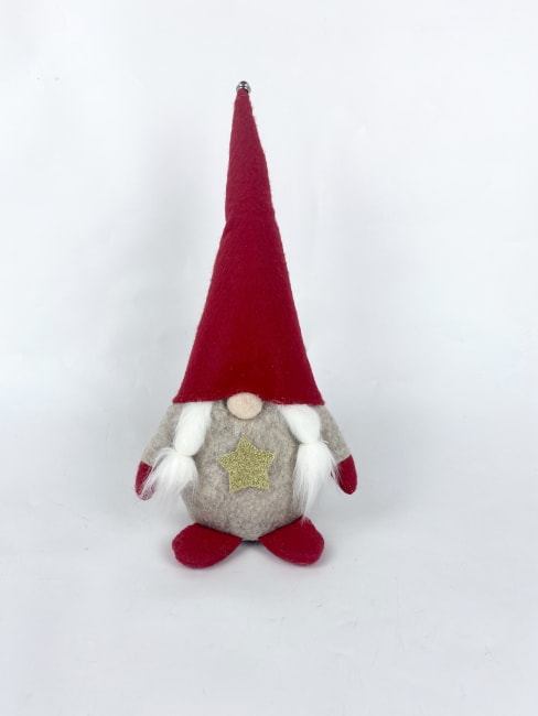 Nissekona beige m/rød lue stjerne 33 cm