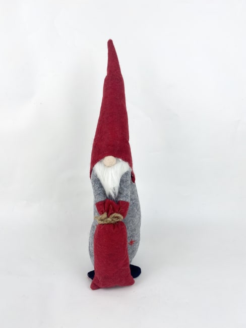 Nisse lang grå m/rød lue og sekk 49 cm