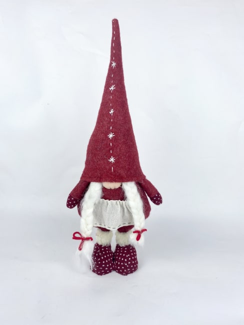 Nissekone rød med fletter 47 cm