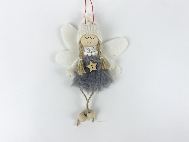 Hengepynt engel lys grå m stjerne 16 cm
