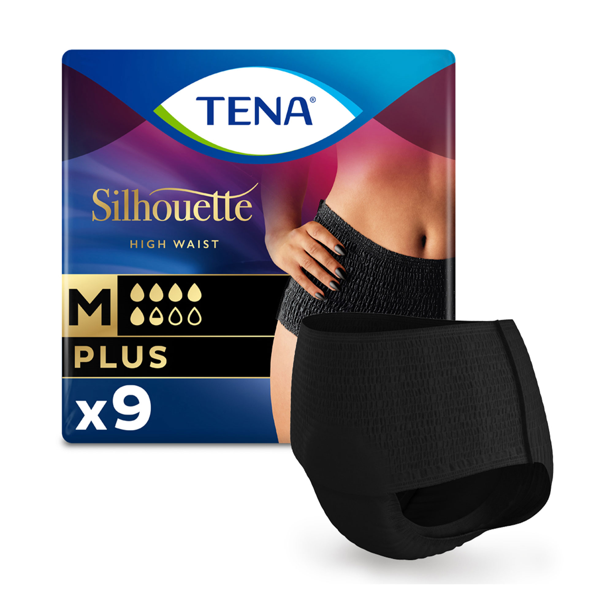 Cuecas Incontinência Silhouette Plus M Preto - emb. 9 un - Tena