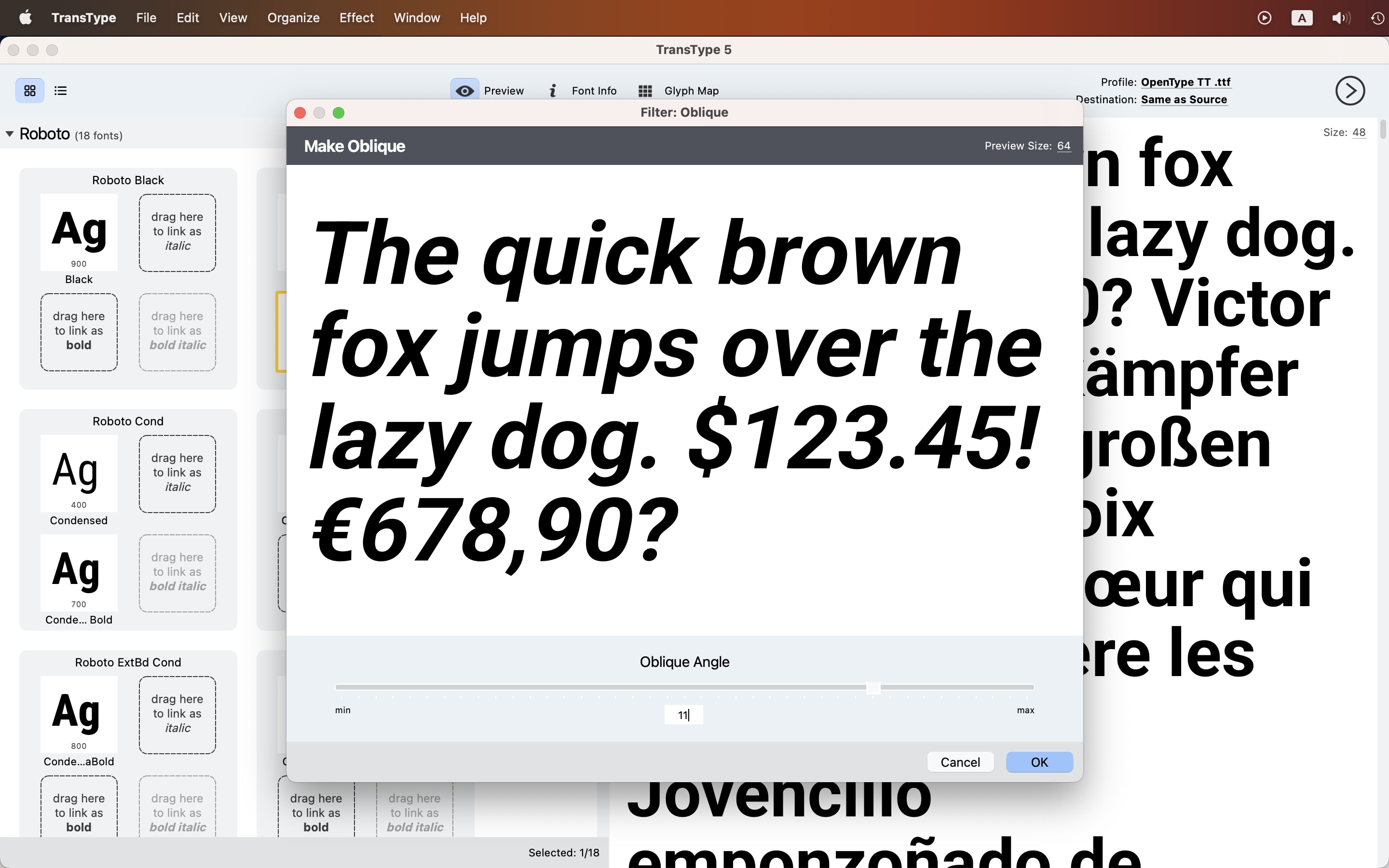 Modify fonts with effects like Blur, Smooth or Outline
