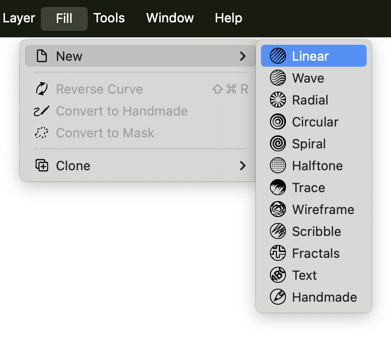 Fill > New menu option